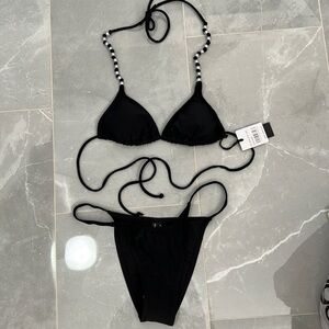 Kendall + Kylie Black Triangle Bikini Set Pearl beaded